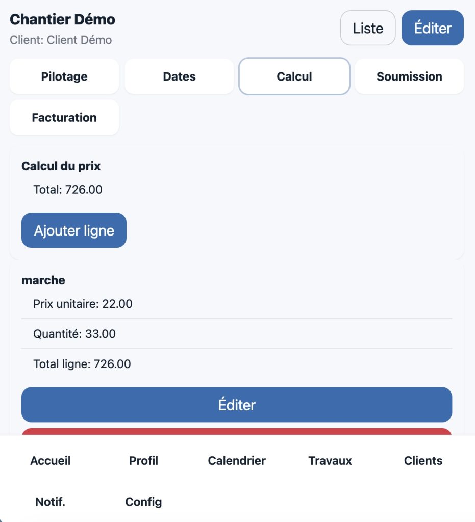 Calcul du prix